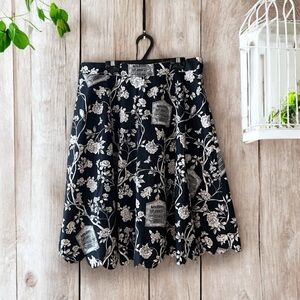 Talbots Black/Grey/White Bird Cages/Floral/Branches Print A-Line Skirt